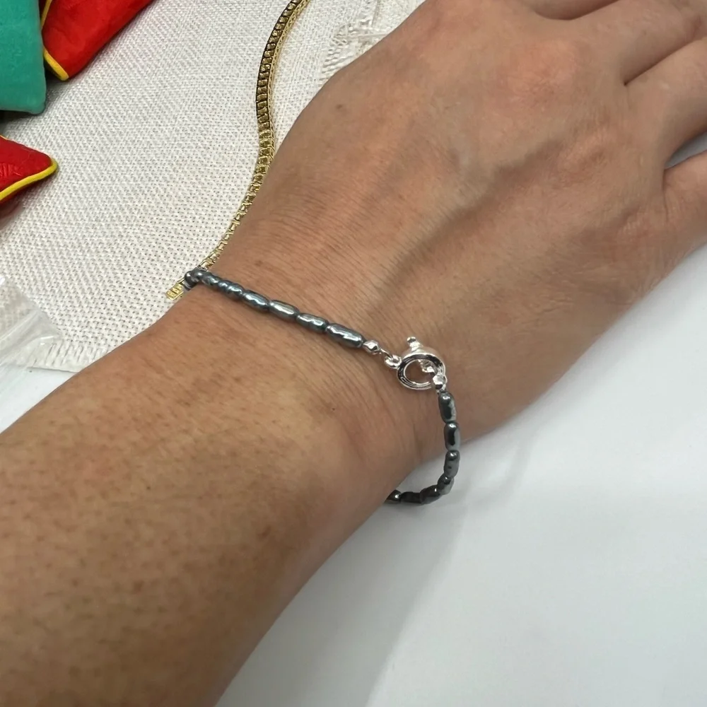 Vintage Hematite and Rhinestone Accented Bracelet – 8” - Picture 6 of 16